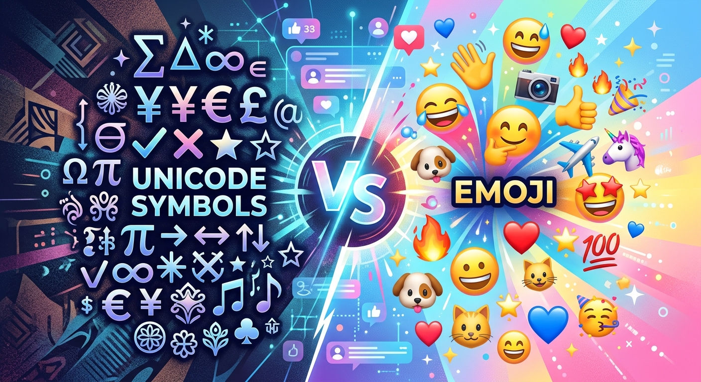 Editorial illustration for Choosing Between Unicode Symbols and Emoji for Social Media Formatting